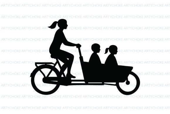 Bakfiets Mom with Kids SVG