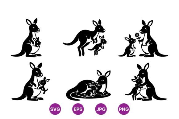 Cute Kangaroo Mom and Baby SVG