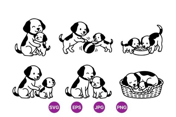 Cute Puppy Mom and Baby SVG