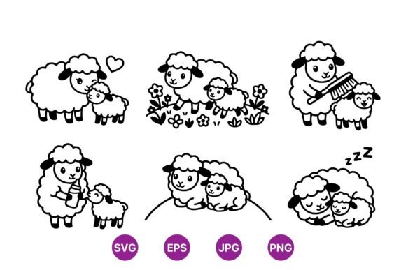 Cute Sheep Mom and Baby SVG