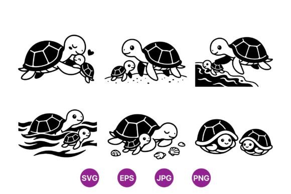 Cute Turtle Mom and Baby SVG