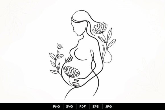 Floral Pregnancy Line Art SVG