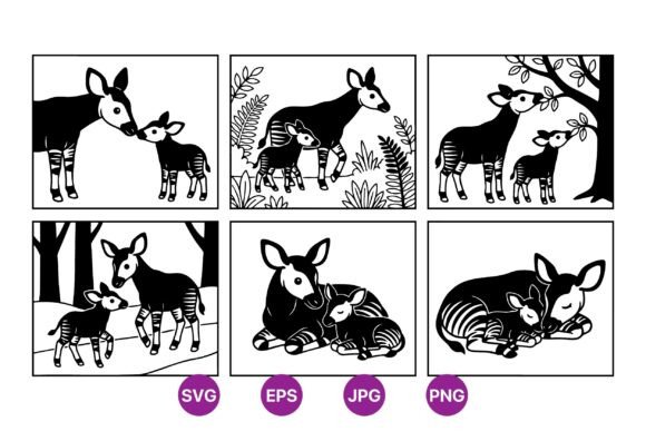 Okapi Mom and Baby SVG Clipart